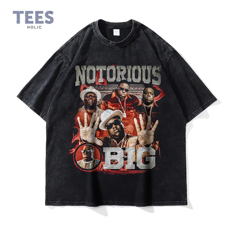 Biggie T Shirts Vintage Washed Hip Hop Rapper Singer Harajuku T-shirt Oversized DTG Y2K Short Sleeve Tops Tees Men 100% Cotton