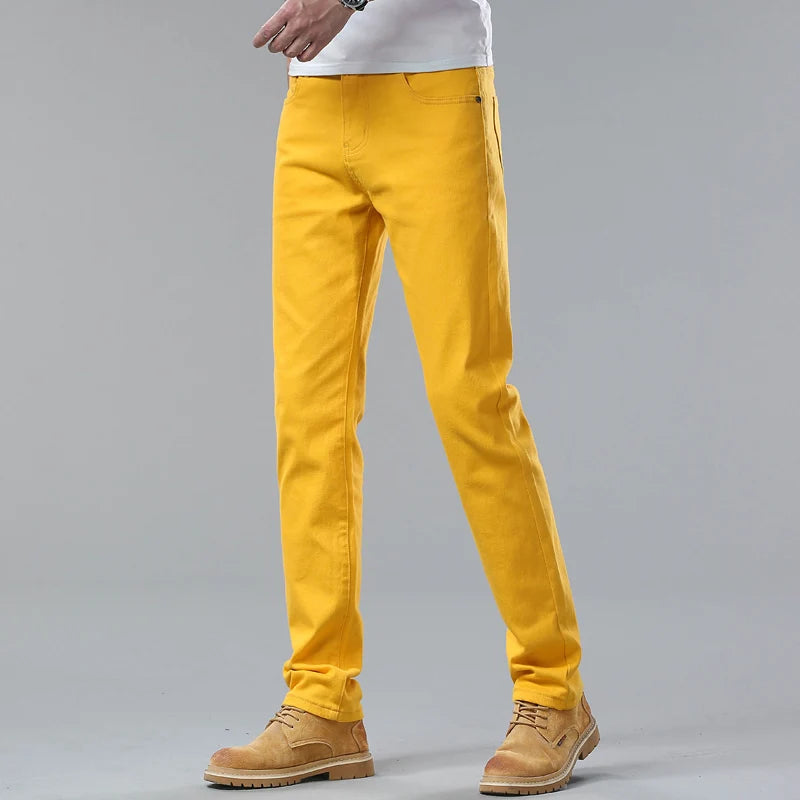 White Jeans Mens Fashion Straight Elastic Cotton Denim Pants Spring Autumn Business Casual Trousers