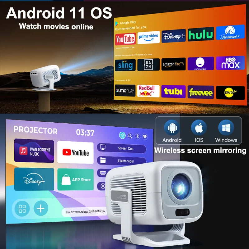 HUAWEISHI 4K Projector Android Native Portable 1080P Auto Focus 600ANSI Video home Cinema Outdoor hd led Projetor - trendingshoping.com