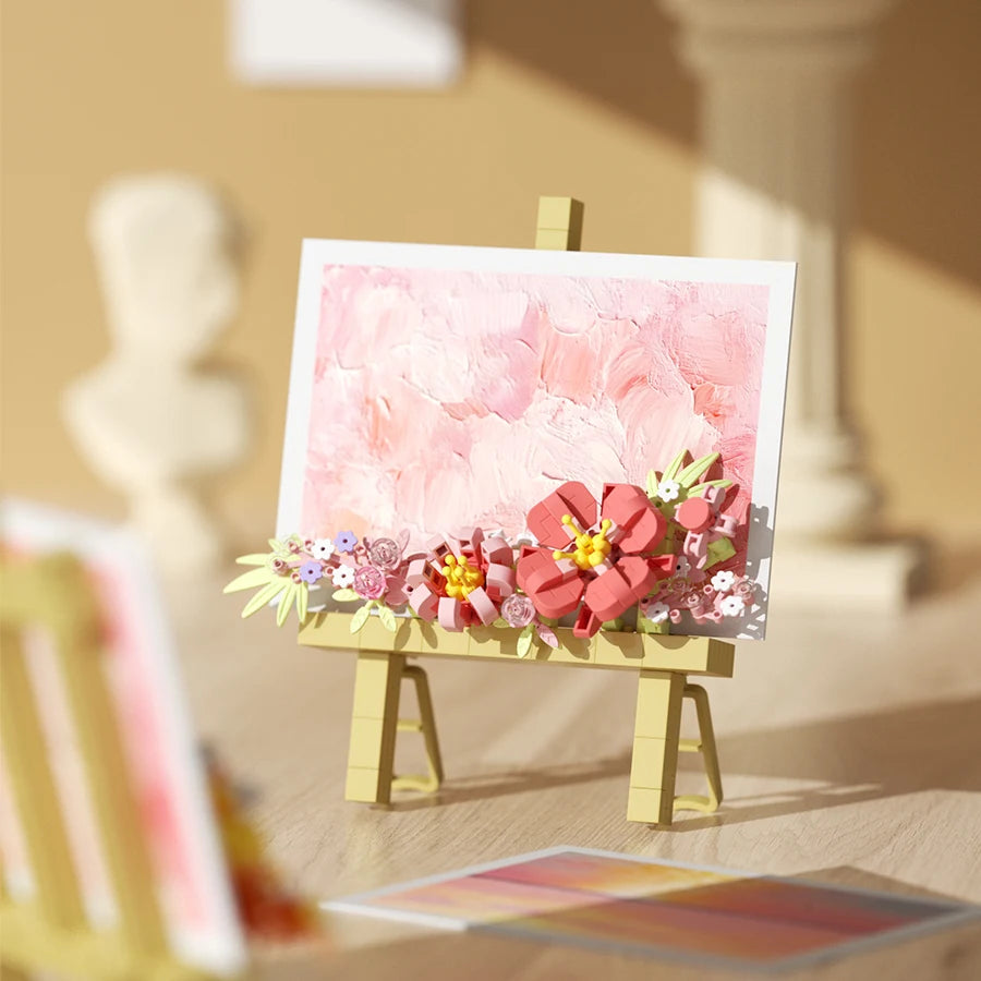 Mini Flower Painting Shelf Building Block Sets With Wooden Easel Educational Toys DIY Home Decor Mother's Day Gifts
