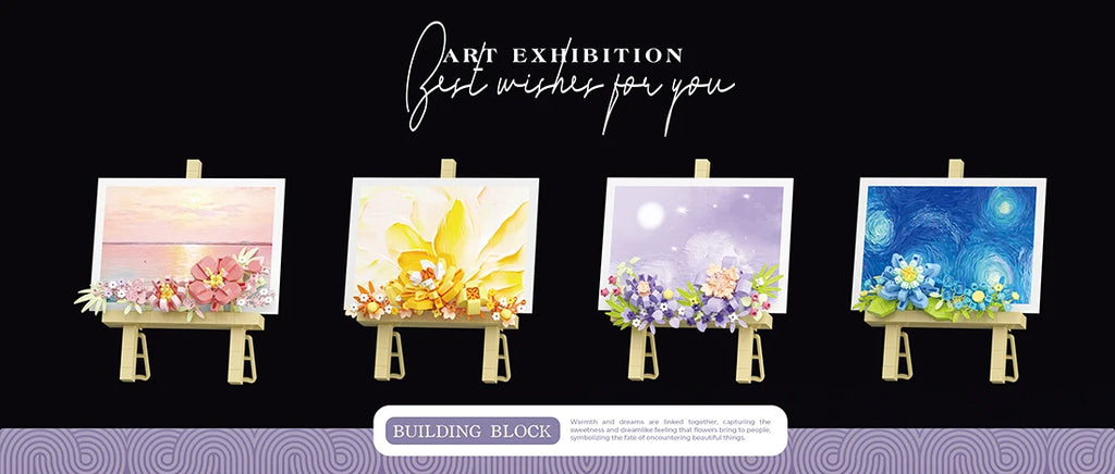 Mini Flower Painting Shelf Building Block Sets With Wooden Easel Educational Toys DIY Home Decor Mother's Day Gifts