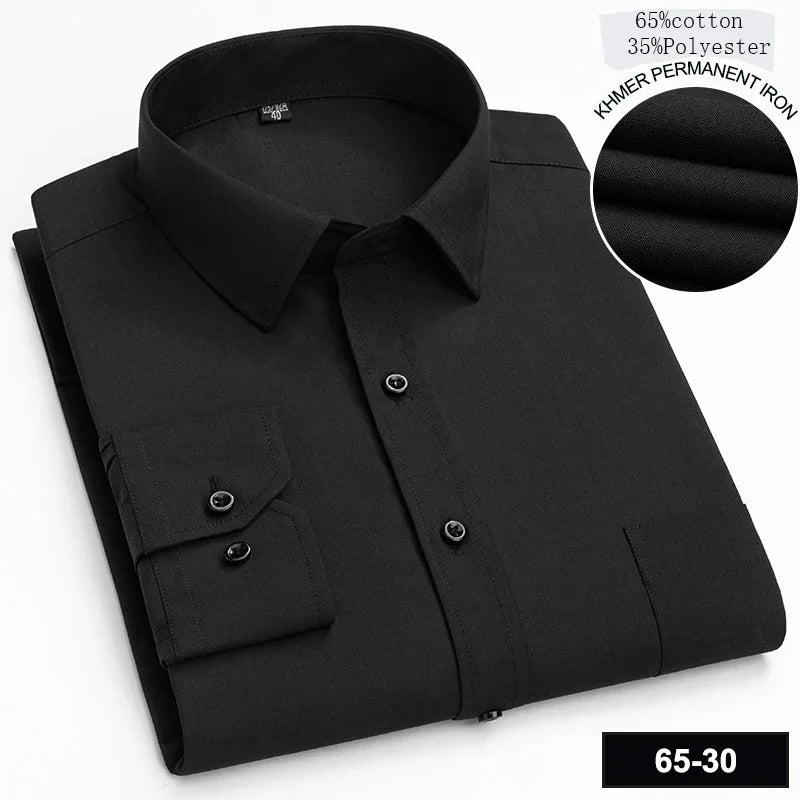 Men's Slim Fit Long Sleeve Shirt – Formal Plain Cotton Shirt with Single Pocket, Soft Plaid Office & Designer Tops"