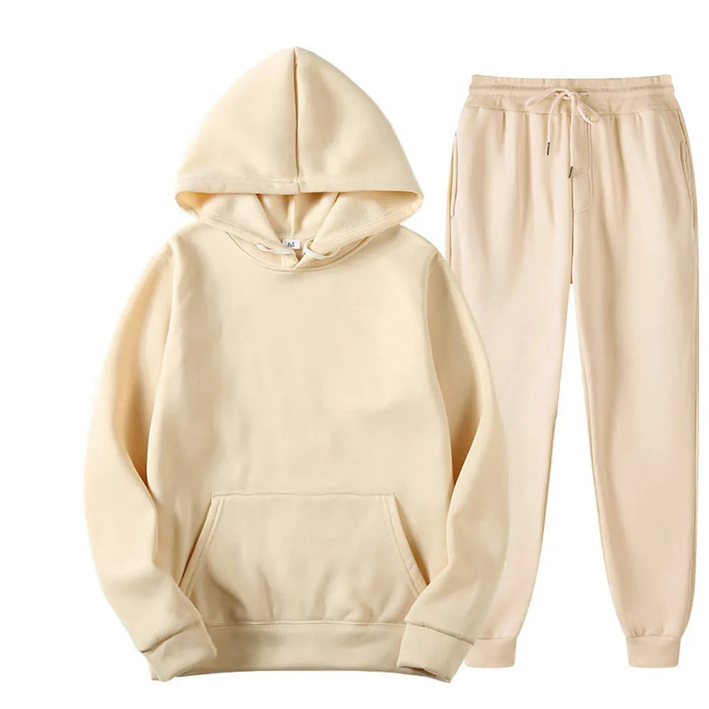 Unisex 2-Piece Tracksuit Hooded Sweatshirt and Pants Sportswear