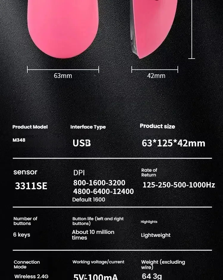 A New Generation M348 Lightweight Wireless Bluetooth Mouse 6-speed 6400DPI1K Return Rate Ultra-low Delay E-sports Sensor