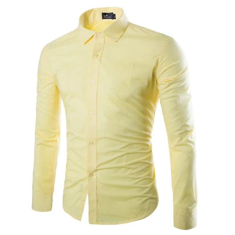 Men’s Solid Color Long Sleeve Casual Shirt Candy Color Fashion Shirt