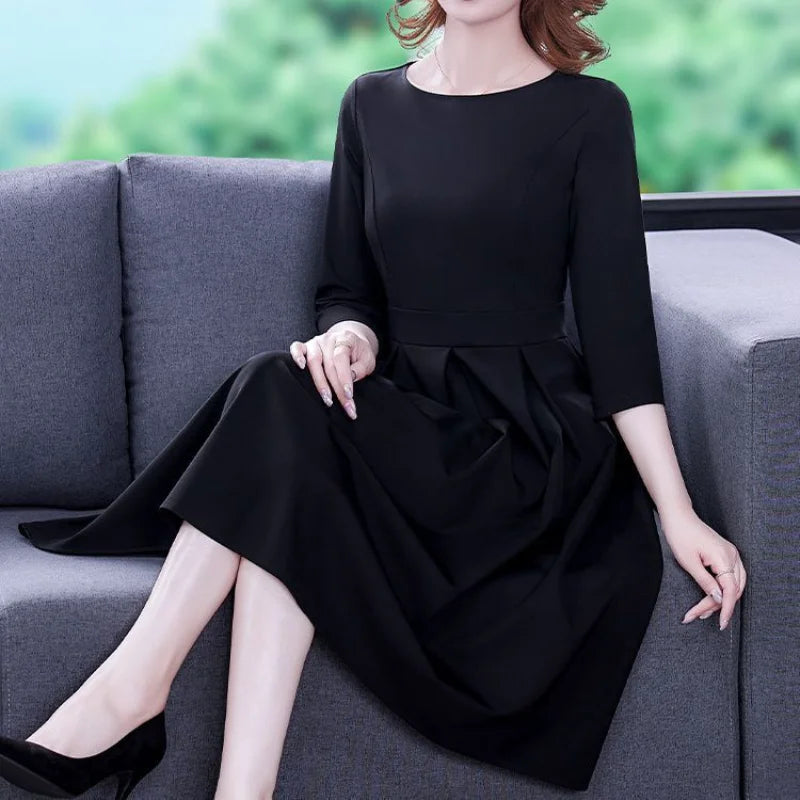 Dress Women's Fashion Western Style Spring and Autumn Clothing New Collection Waist Cinching Slimming Small Black Dress