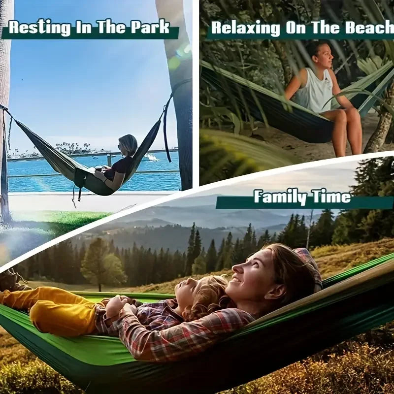 Outdoor Camping Hammock Portable Lightweight Nylon Parachute Hammock With Tree Straps For Travel Hiking Beach