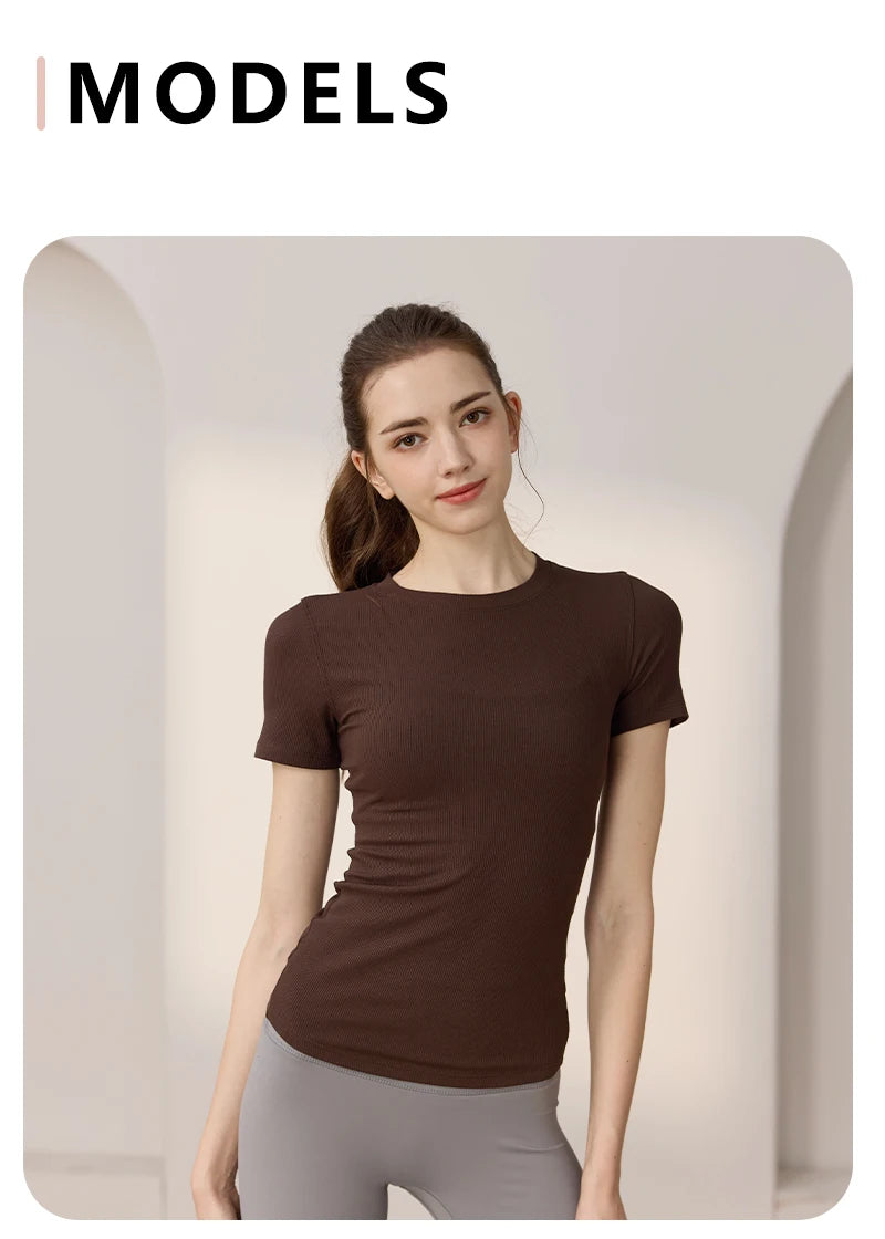 Women’s Slim-Fit Yoga T-Shirt - Short Sleeve Seamless Top for Pilates & Gym