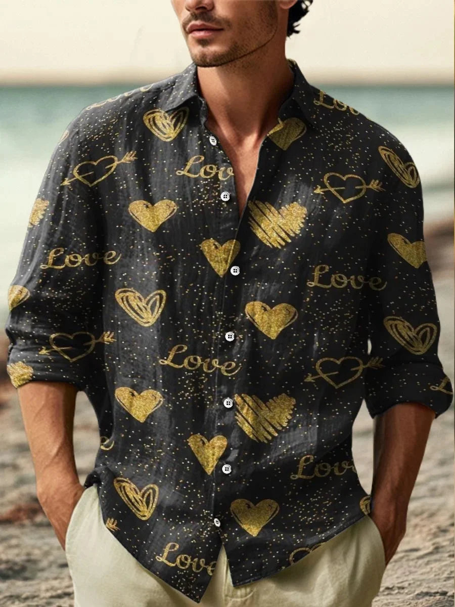 Men's Printed Linen Shirt – Fashionable Artistic Design, High-Quality & Comfortable Fabric Casual Shirt