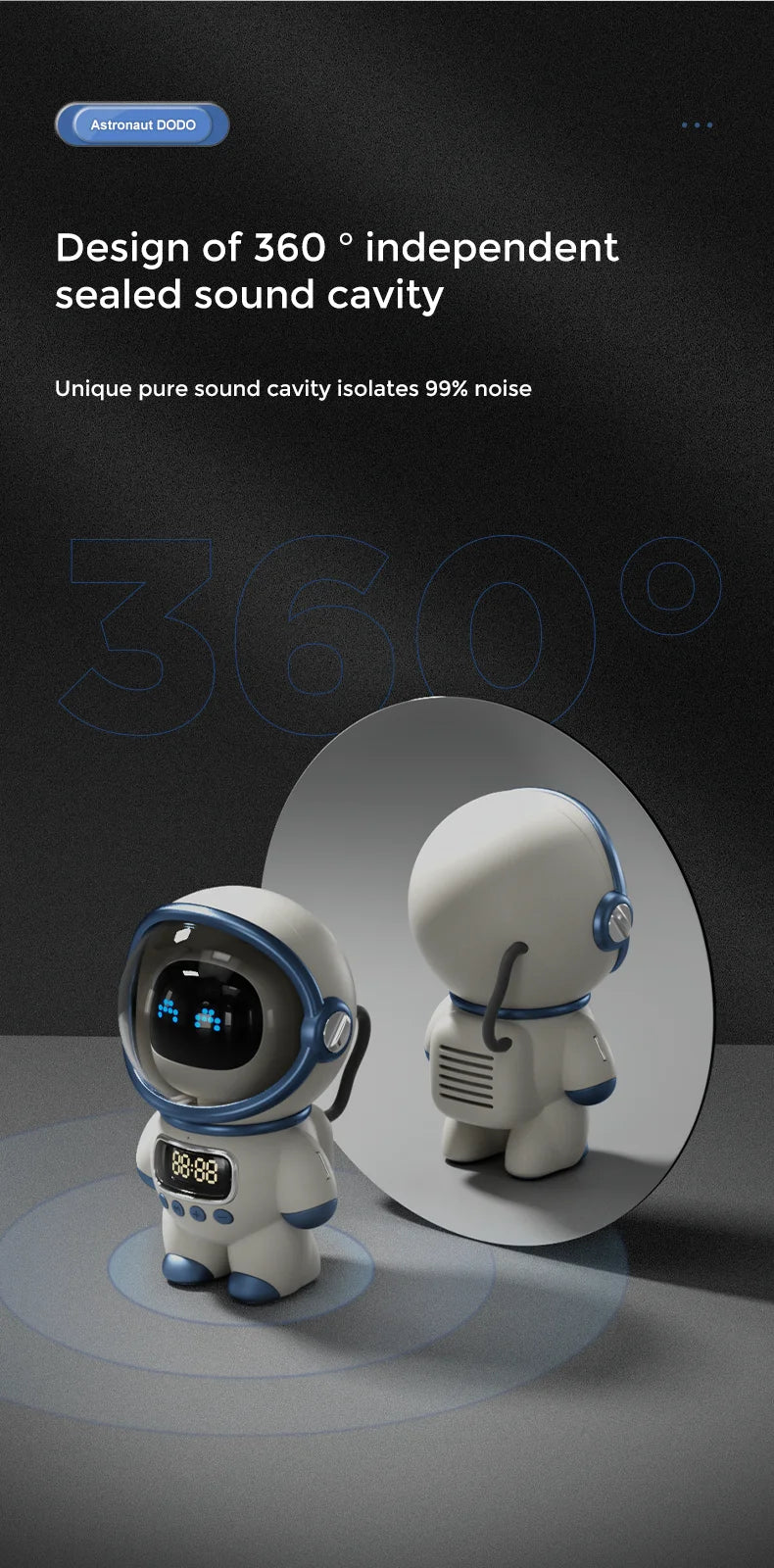 Smart Astronaut Bluetooth Speaker with Night Light, FM Radio, Portable Wireless Subwoofer Speaker