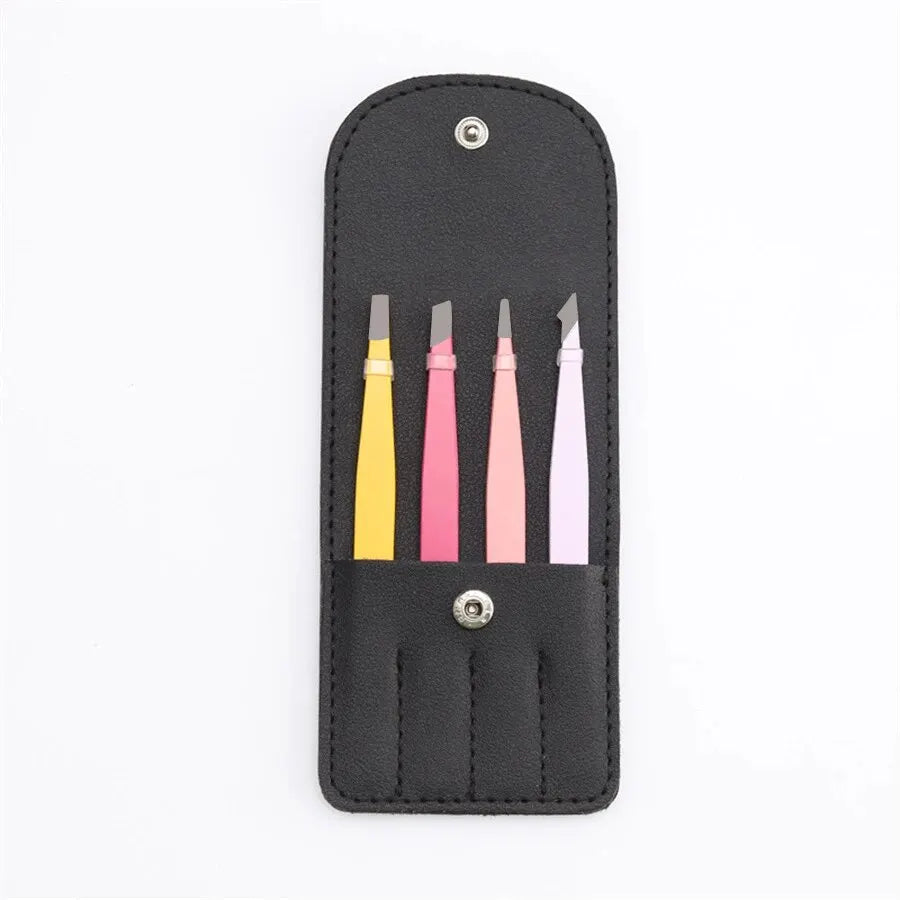 Christmas Gift Beauty Tweezers 4-piece Set Of Colorful Stainless Steel Professional Eyebrow Clip False Eyelash Makeup Tools - trendingshoping.com