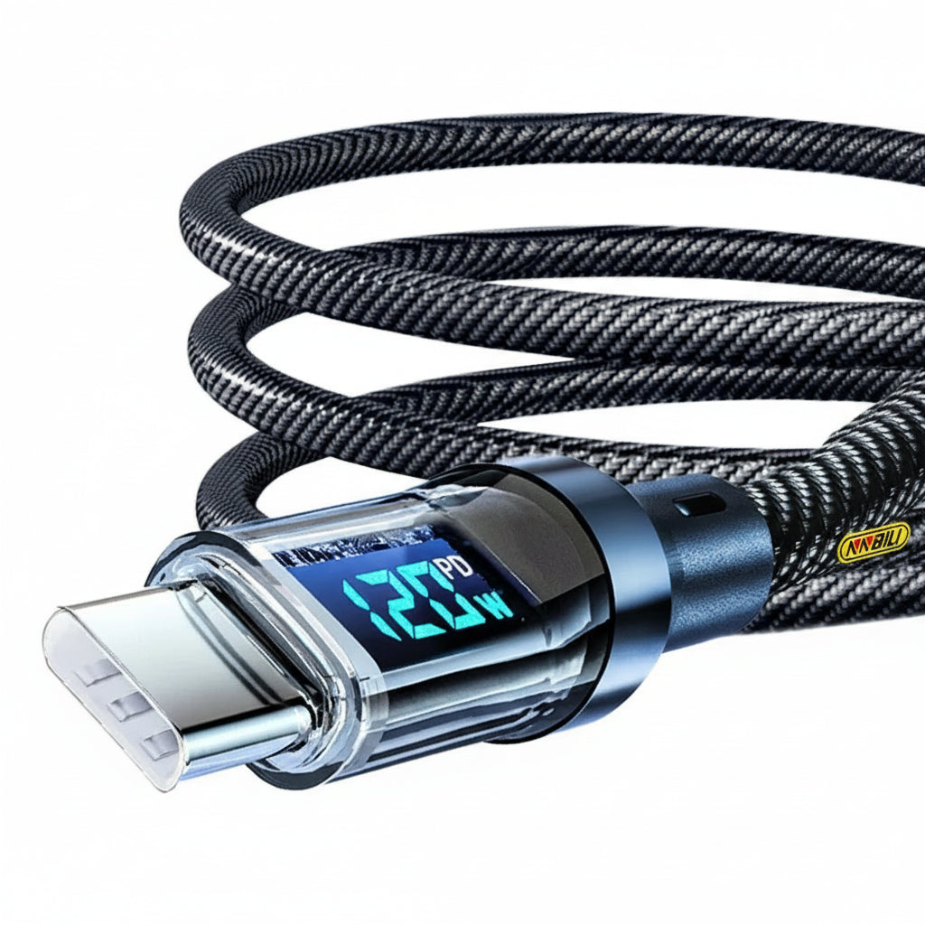 NNBILI 120W Type C to Type C Cable Phone Super Fast Charging Cable With LED Display USB To Type-C Data Cord For huawei oppo vivo - trendingshoping.com