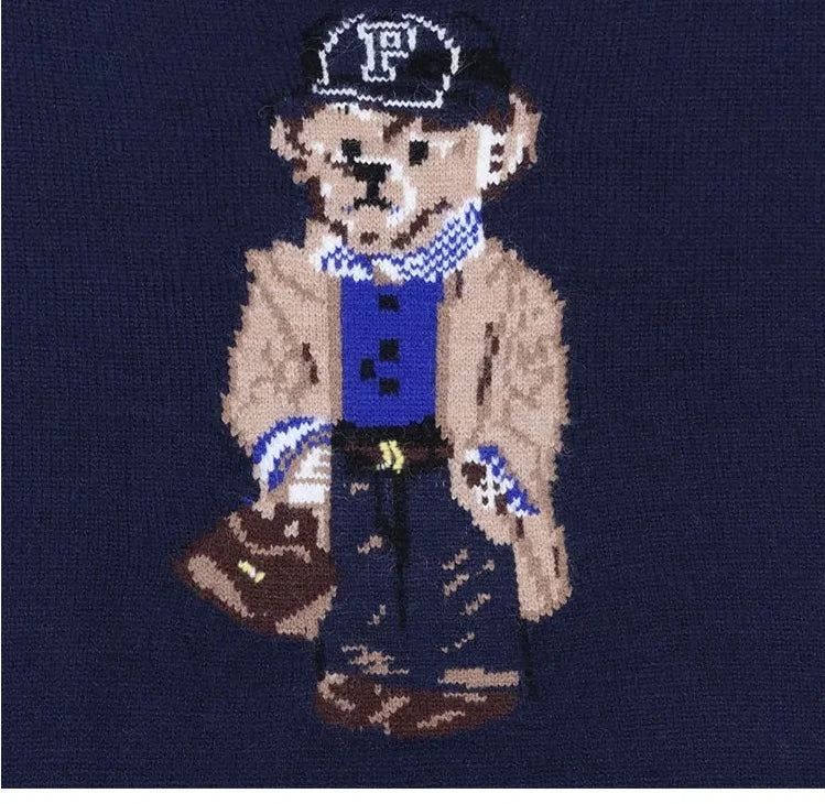 Bear Print Cashmere Pullover Sweater – Trendy Autumn/Winter Knitwear - trendingshoping.com