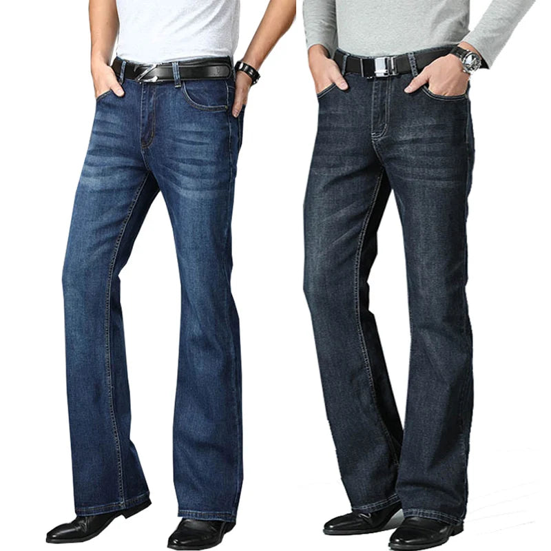 Jeans Men Mens Flared Boot Cut Leg Designer Classic Denim High Waist Stretch Loose Blue Jeans