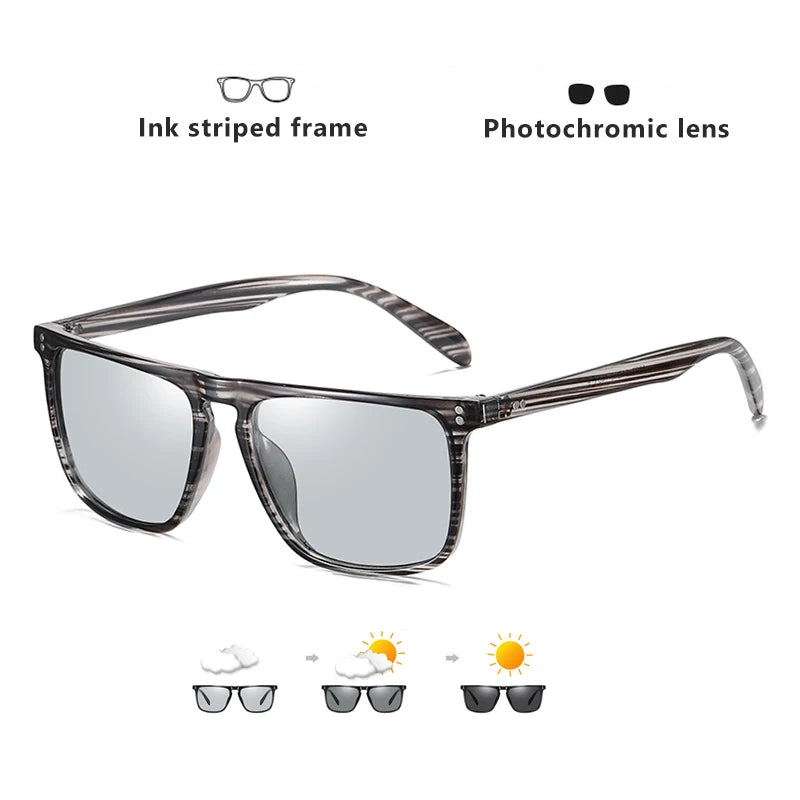 Rivet Square Photochromic Sunglasses Polarized Driving Glasses Men Women
