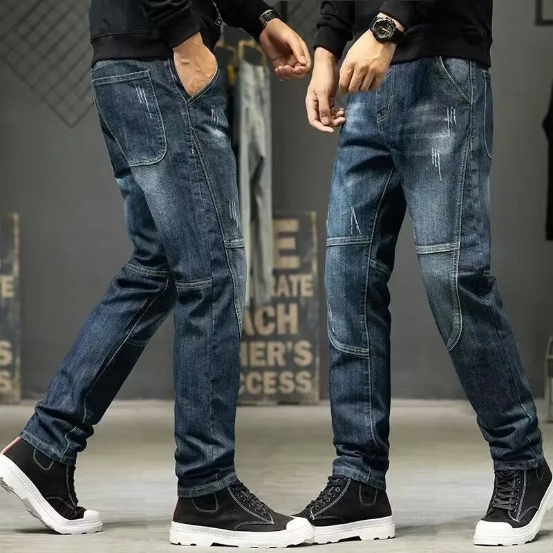 Jeans For Men Straight Baggy Large Size Korean Version Loose Washed Ripped Denim Slim Trousers