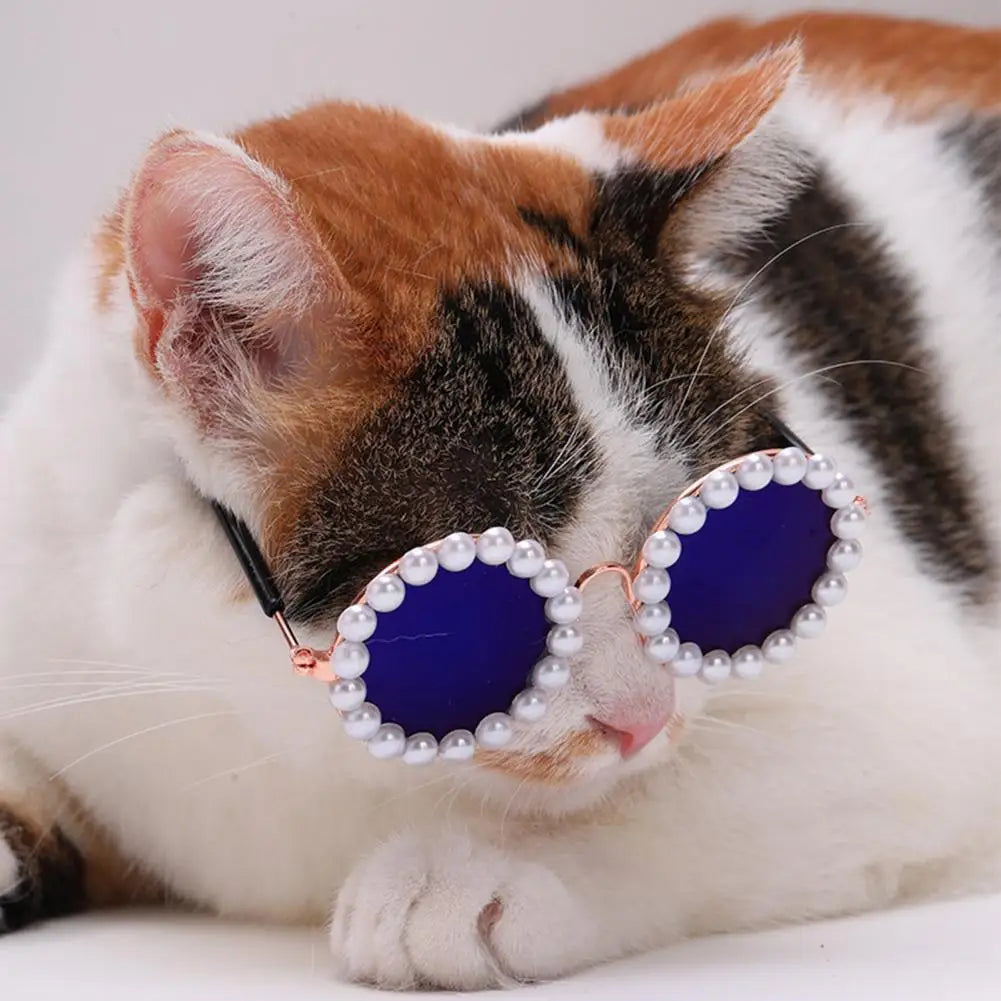 Pet Costume Sunglasses Faux Pearl Decor for Cats Dogs