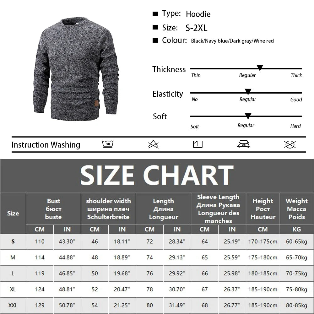 Men’s Casual Round Neck Sweatshirt Loose Fit Solid Color Long Sleeve Pullover
