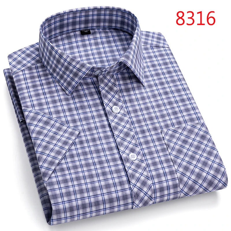 Men's Casual Cotton Plaid Shirt – Short Sleeve Summer Shirt, Elegant Business & Smart Dress Shirt, England Fashion Top