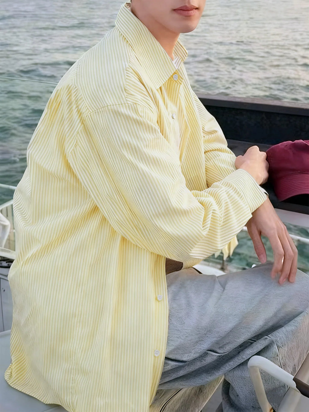 Men's Striped Shirt for Spring and Autumn, Trendy and Versatile, Niche Design, Vintage Long-Sleeve Striped Shirt