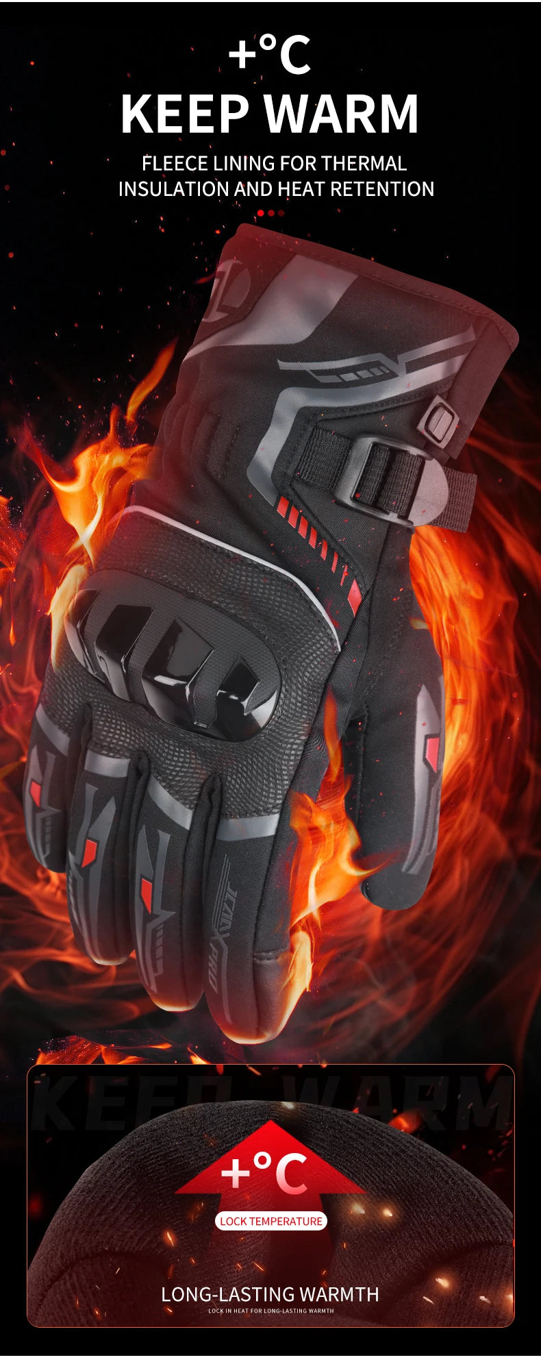 Warm Winter Riding Gloves Waterproof Thickened Insulation & Hard Knuckle Protection | Motorcycle & Bike Gloves (Great Present)