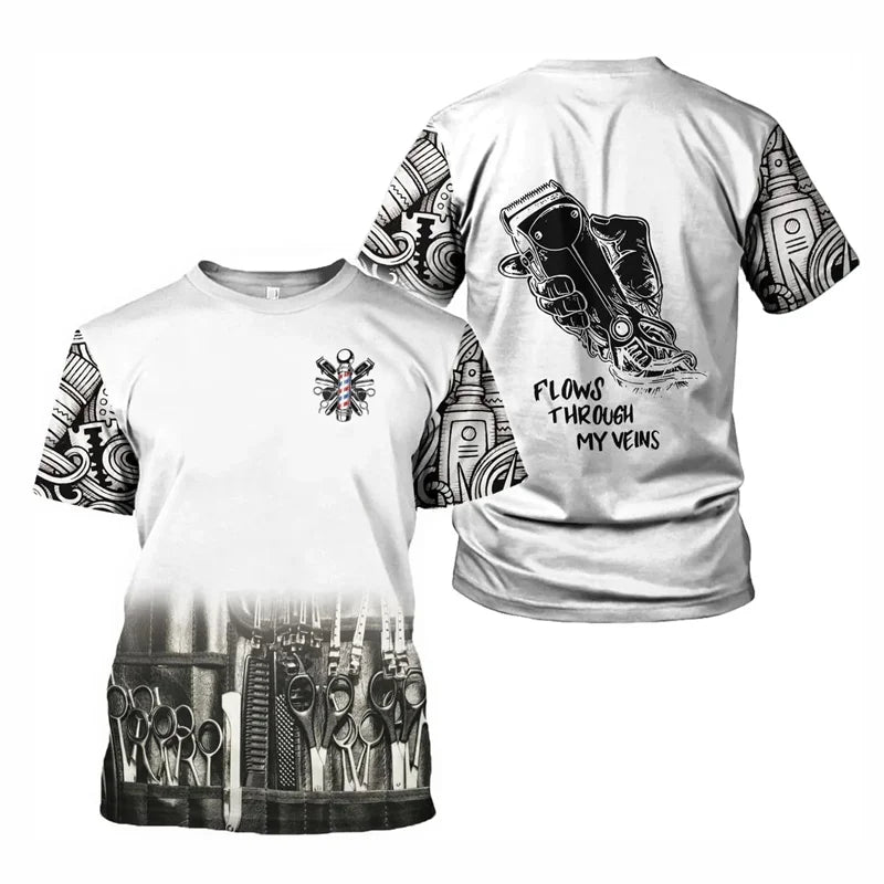Barber Shop T Shirt For Men Hairdresser Graphic T-shirt 3D Printed Short Sleeves Work Wear Tops Summer Oversized Tee Shirts