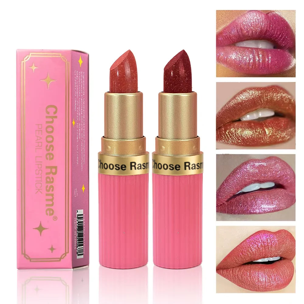 Pearlescent Pink Glitter Lipstick Metallic Shimmer Matte Velvet Lipstick for Women