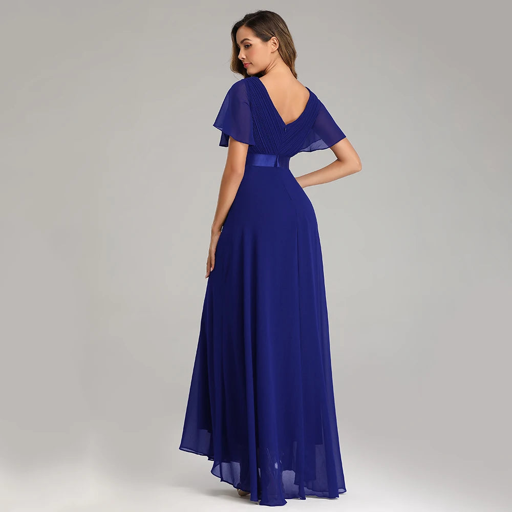 XUCTHHC Women's Elegant V-Neck Chiffon Evening Gown - Ruffle Formal Wedding Guest Dress