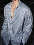 Men’s Shiny Metallic Long Sleeve Shirt - Luxury Gloss Trendy Party Top