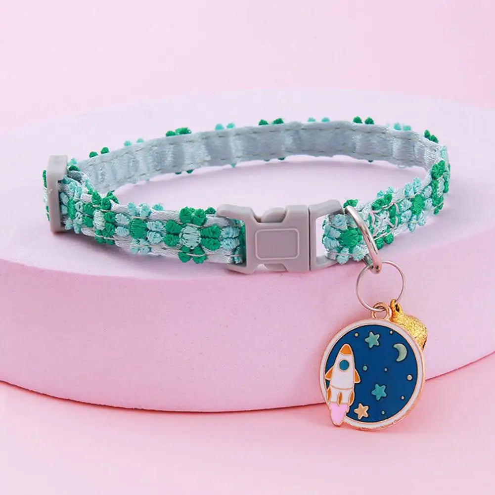 Pet Collar with Bell Adjustable Cartoon Print for Dogs Cats