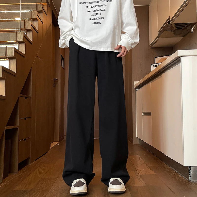 Mens Black Gray Loose Straight Wide Leg Jeans Casual Pantslue