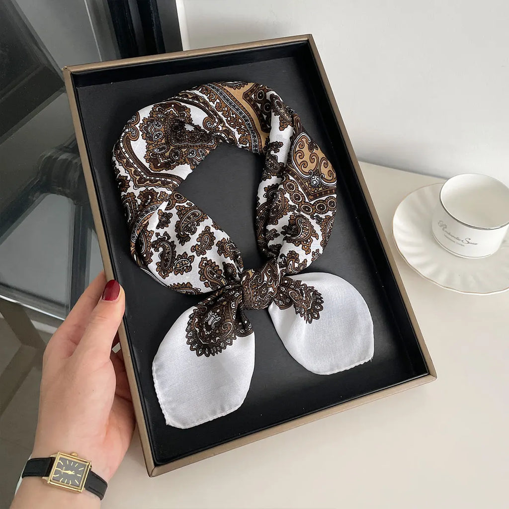 Women’s Square Scarf 70×70cm – Paisley Print Cotton Texture Shawl Headband & Neck Bandana