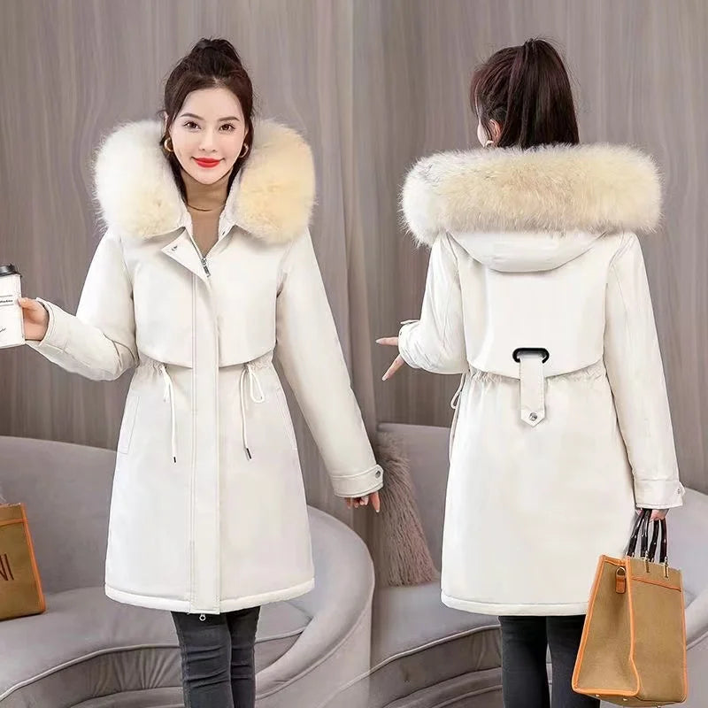 2023 Oversized 6XL Female Parka Winter New Loose Wool Liner Jacket Women's Thick Hooded Coat Ladies Warm Padded Long Snow Parkas - trendingshoping.com