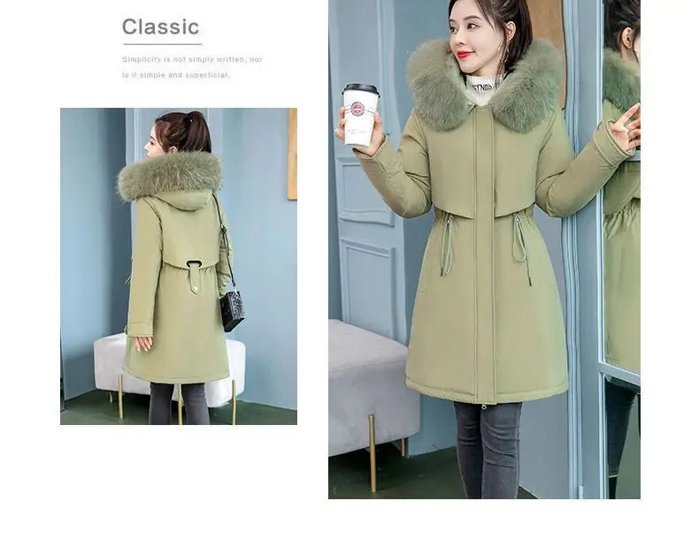 2023 Oversized 6XL Female Parka Winter New Loose Wool Liner Jacket Women's Thick Hooded Coat Ladies Warm Padded Long Snow Parkas - trendingshoping.com