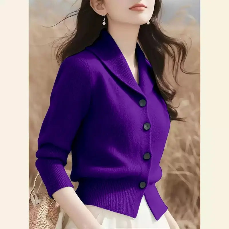 2025 Fashion Minimalist Women's Jacket – Long Sleeve Knitted Autumn & Winter Cardigan, Loose Fitting Sweater Blazer