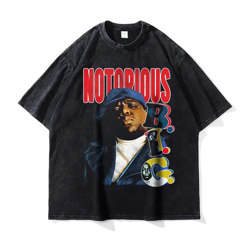 Biggie T Shirts Vintage Washed Hip Hop Rapper Singer Harajuku T-shirt Oversized DTG Y2K Short Sleeve Tops Tees Men 100% Cotton