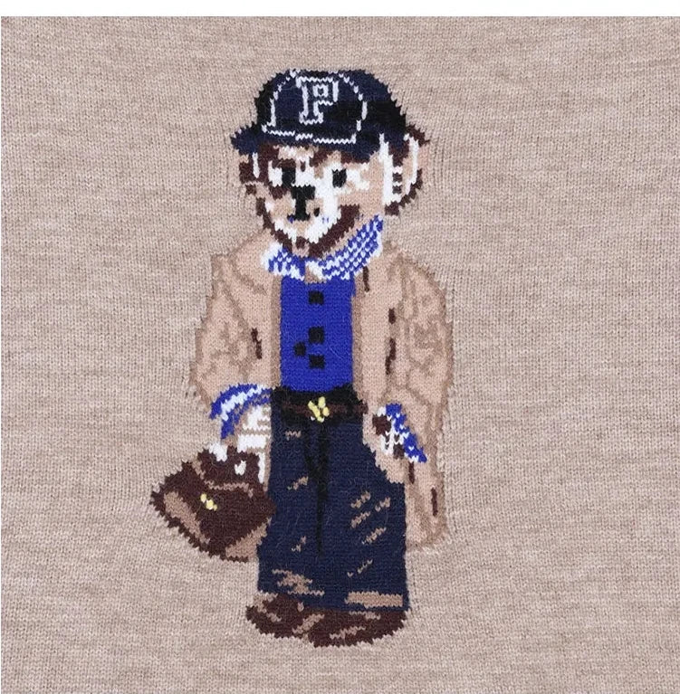 Bear Print Cashmere Pullover Sweater – Trendy Autumn/Winter Knitwear - trendingshoping.com