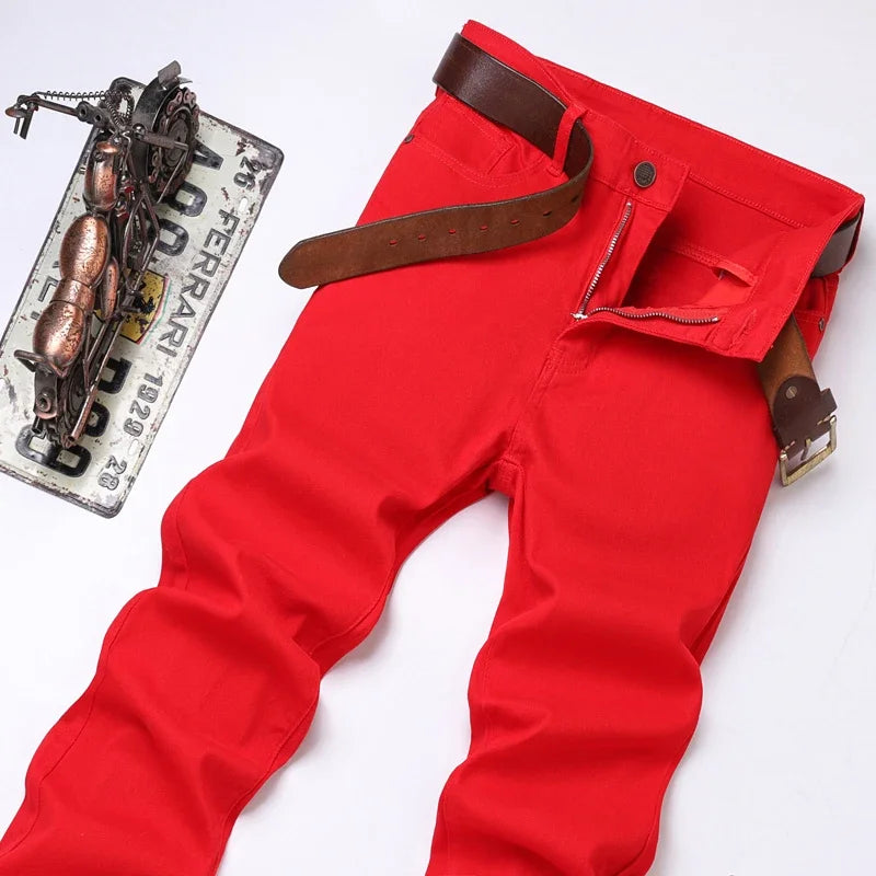 White Jeans Mens Fashion Straight Elastic Cotton Denim Pants Spring Autumn Business Casual Trousers