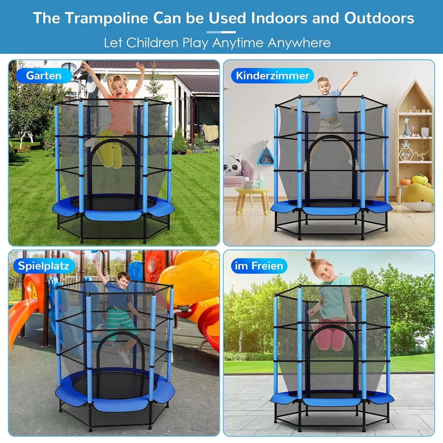 Trampoline for Children, Ø 140cm Mini Toddler Trampoline with Safety Net,Built-in Zipper, Round Trampoline Indoor and Outdoor - trendingshoping.com