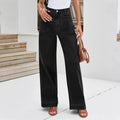 Womens High Waist Spring Wide Leg Straight Jeans Retro Style