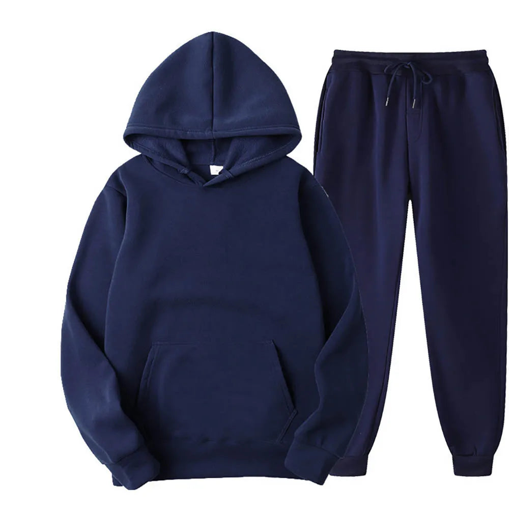 Unisex 2-Piece Tracksuit Hooded Sweatshirt and Pants Sportswear