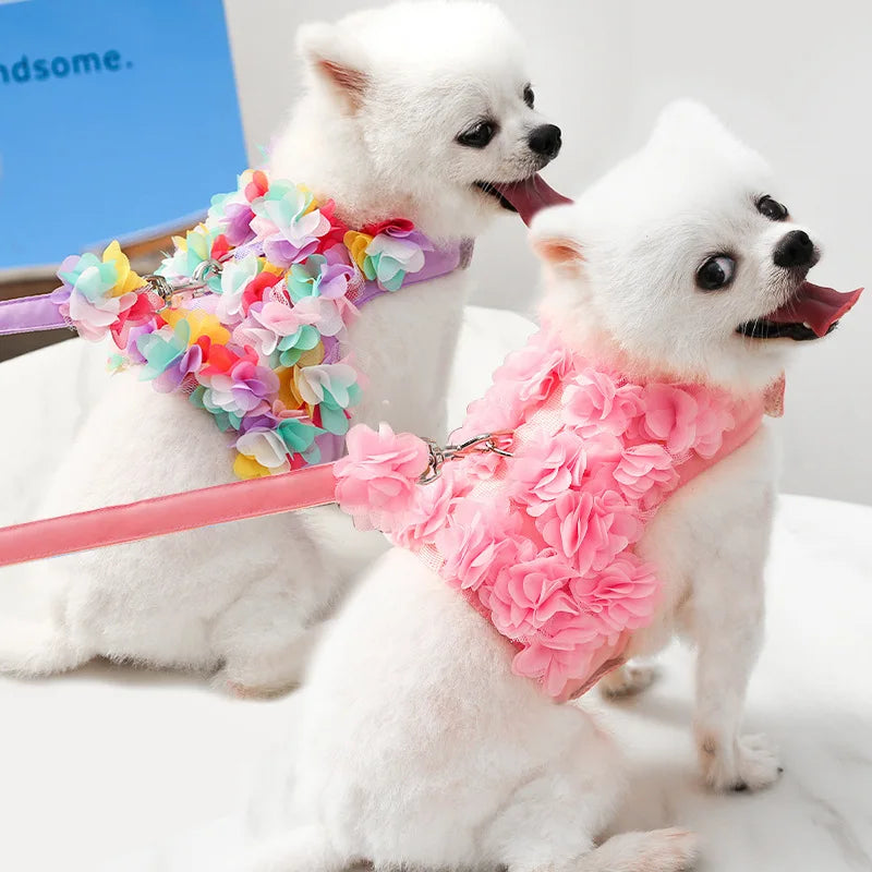 Dog Harness Leash Set Flower Decor for Small Dogs Cats