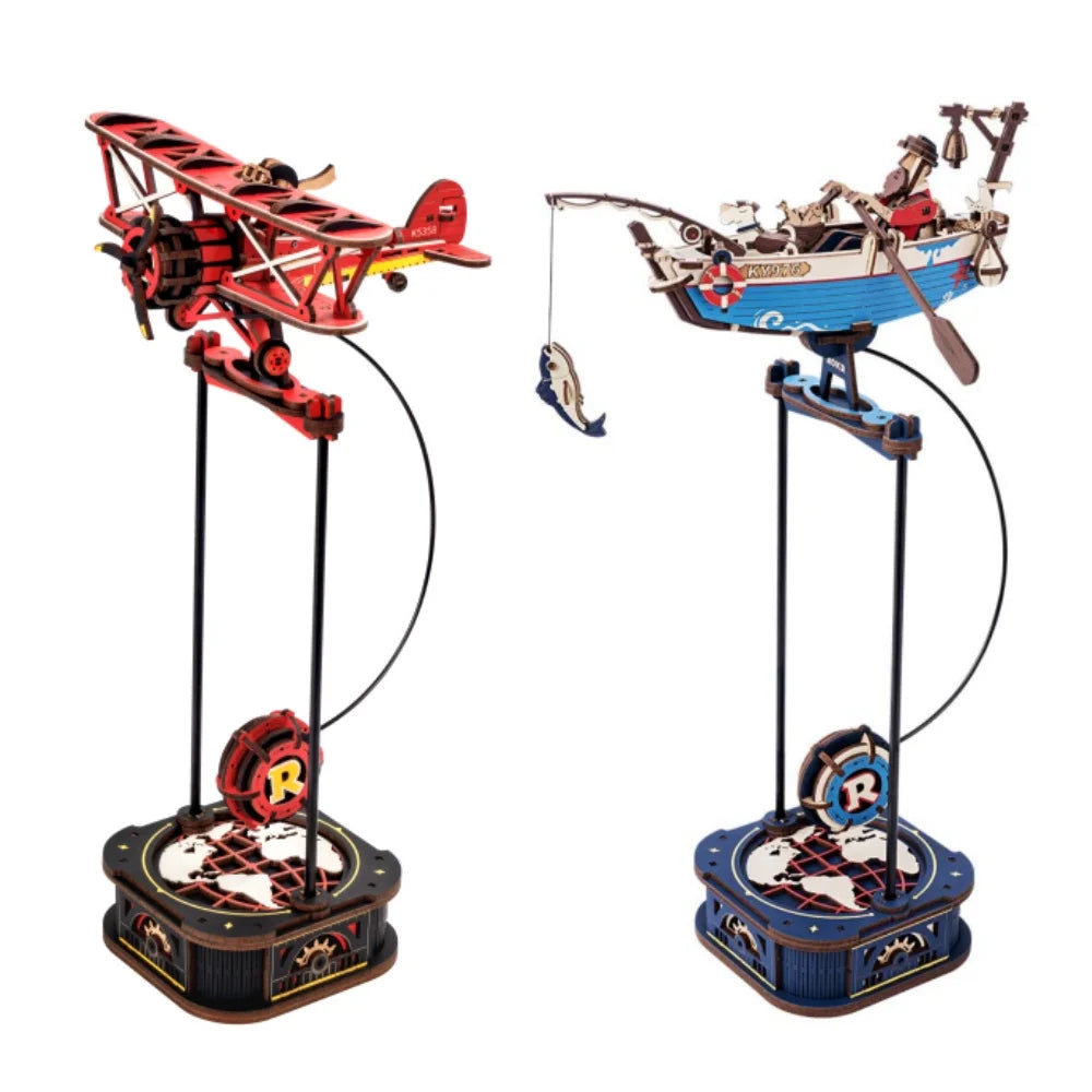Robotime Rokr Gravity Swing Model Building Kit 3D Wooden Puzzle kit Sky Captain kit Ocean Fisher kit Best Gifts for Adults Teens - trendingshoping.com