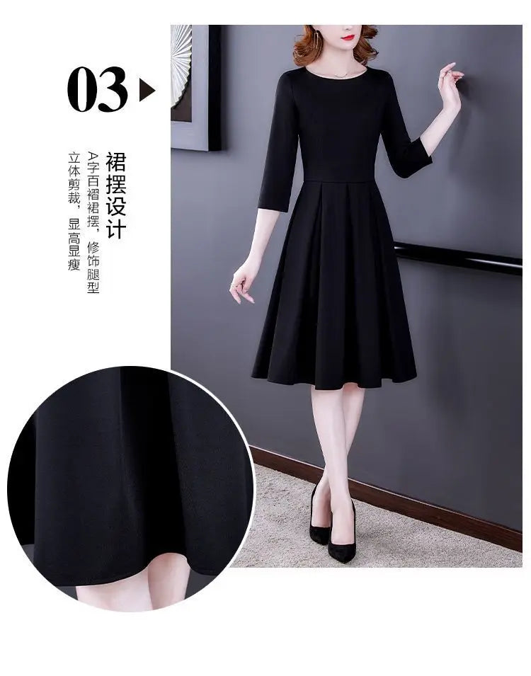 Dress Women's Fashion Western Style Spring and Autumn Clothing New Collection Waist Cinching Slimming Small Black Dress