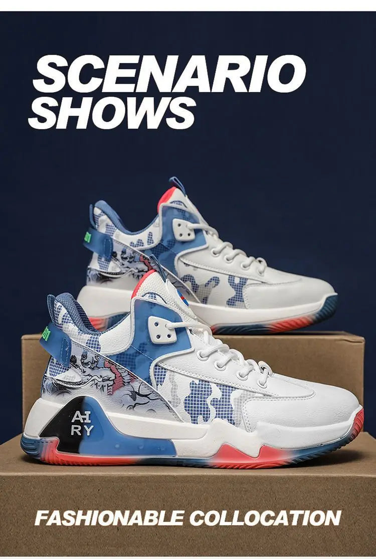 High Top Basketball Shoes for Couples | Air Cushion Athletic Sneakers – Wear Resistant & Breathable