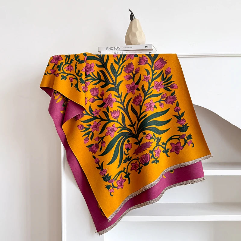 Elegant Striped Design Scarf Imitation Cashmere Soft Warm Versatile Shawl Coldproof Windproof Blanket Scarf for Autumn Winter - trendingshoping.com