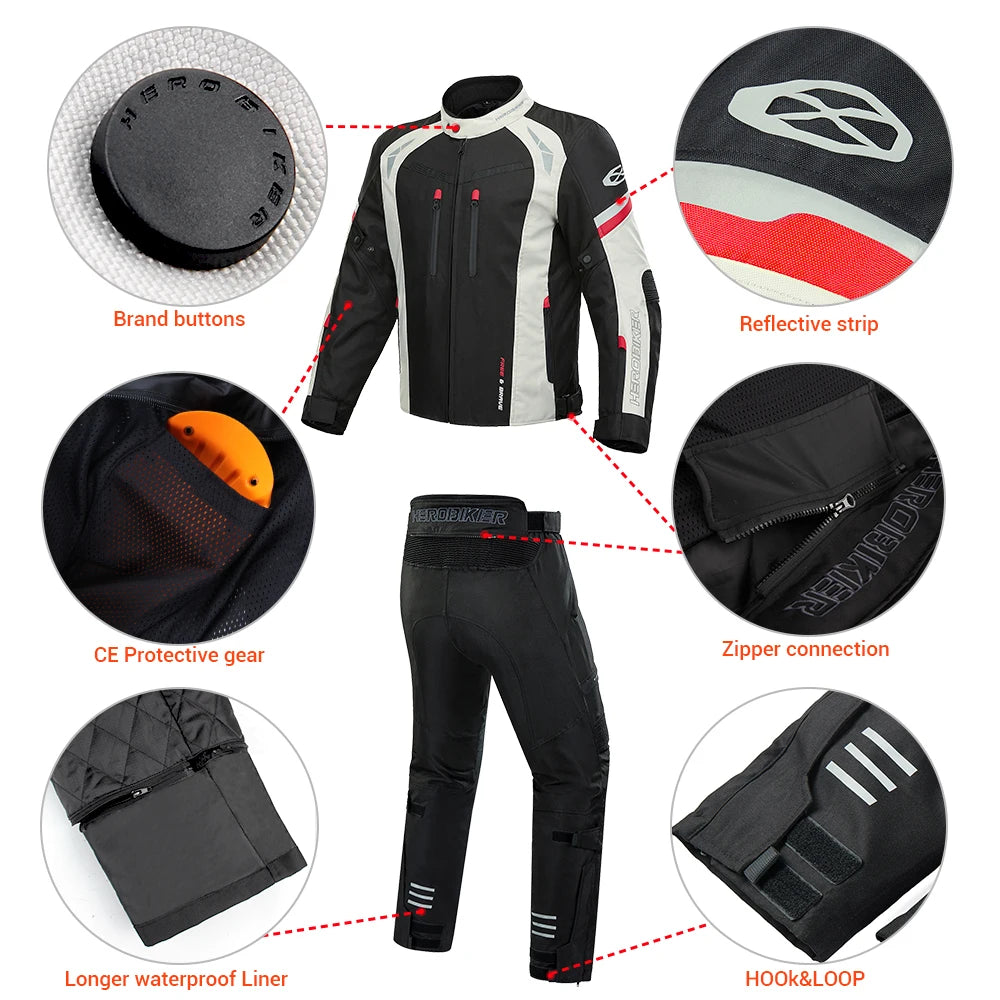 Motorcycle Jacket Waterproof Cold Proof Four Season Motocross Windproof Riding Protective Gear Black