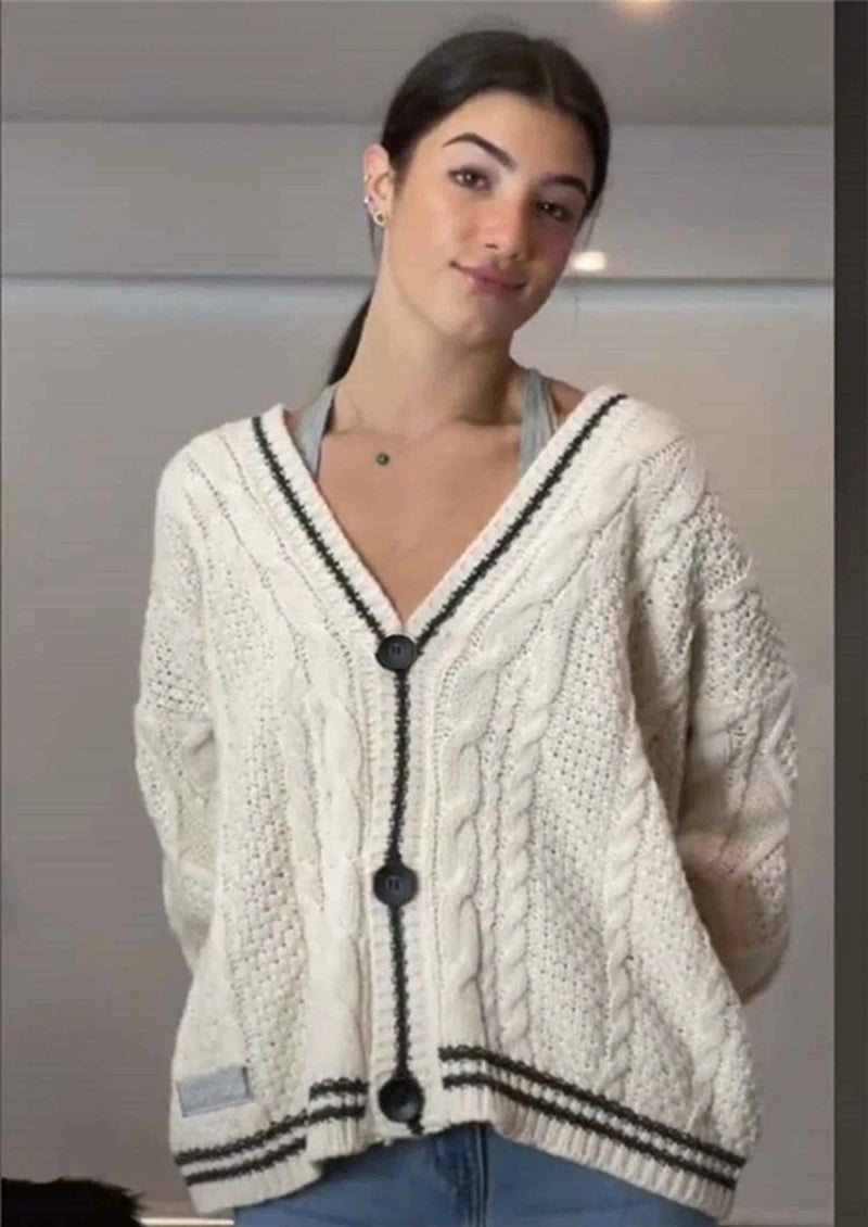 Knit Print Winter Cardigan Sweater Chic Vintage Star Preppy Long Sleeve Autumn V Neck Aesthetic Retro Single Breasted Sweaters - trendingshoping.com