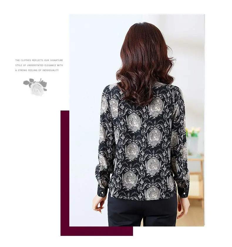 Women's Printed Satin Shirt - Slim Fit Long Sleeve Blouse for Spring & Autumn, Office Wear