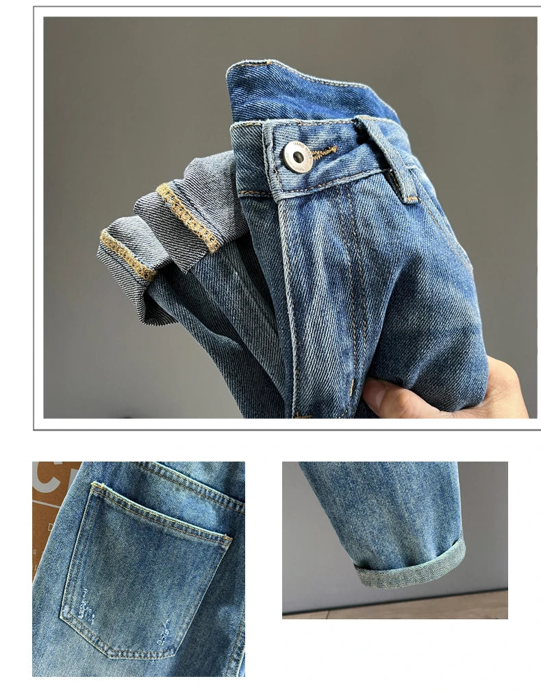 Ripped Jeans Men New Personality Fashion Vintage Blue Streetwear Baggy Denim Pants Casual Tapered Hole Frayed Trousers Male
